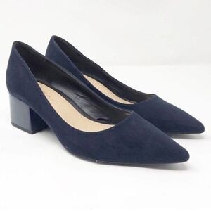 Zara TRF Navy Faux Suede Chunky Heels Size 35